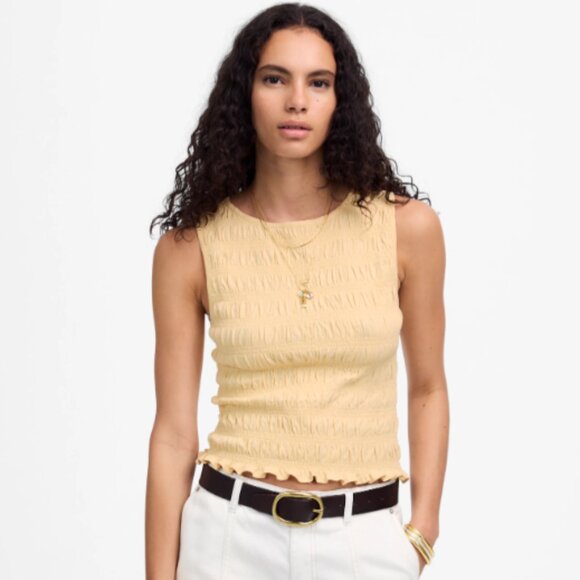 Madewell Smocked Boatneck Linen Blend Tank Top NWT in Pale Chamois Small - Picture 1 of 11